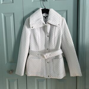 Samuel Dong Women's White Quilted Puffer Jacket Small Waist Belt Winter Coat‎